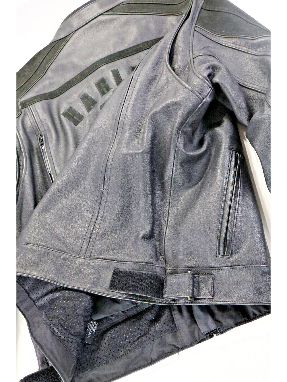 harley davidson waterproof leather jacket XL black armor pockets vents bar euc